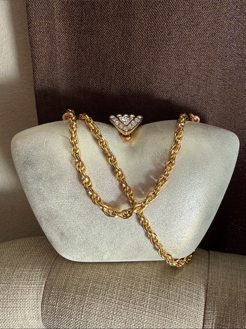 Rare Vintage Rodo Suede Metallic Gold Clutch Crystal Chevron Clasp/ BraidedStrap